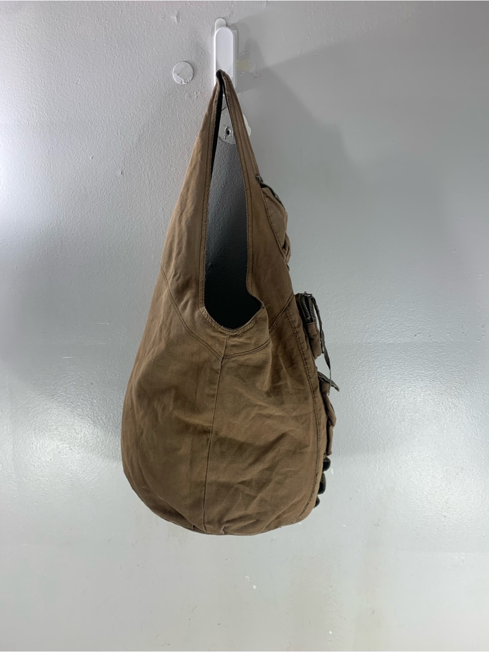 Vintage Brown Canvas Hobo Bag Y2K Utility Cargo Shoulder Bag Multiple Poc